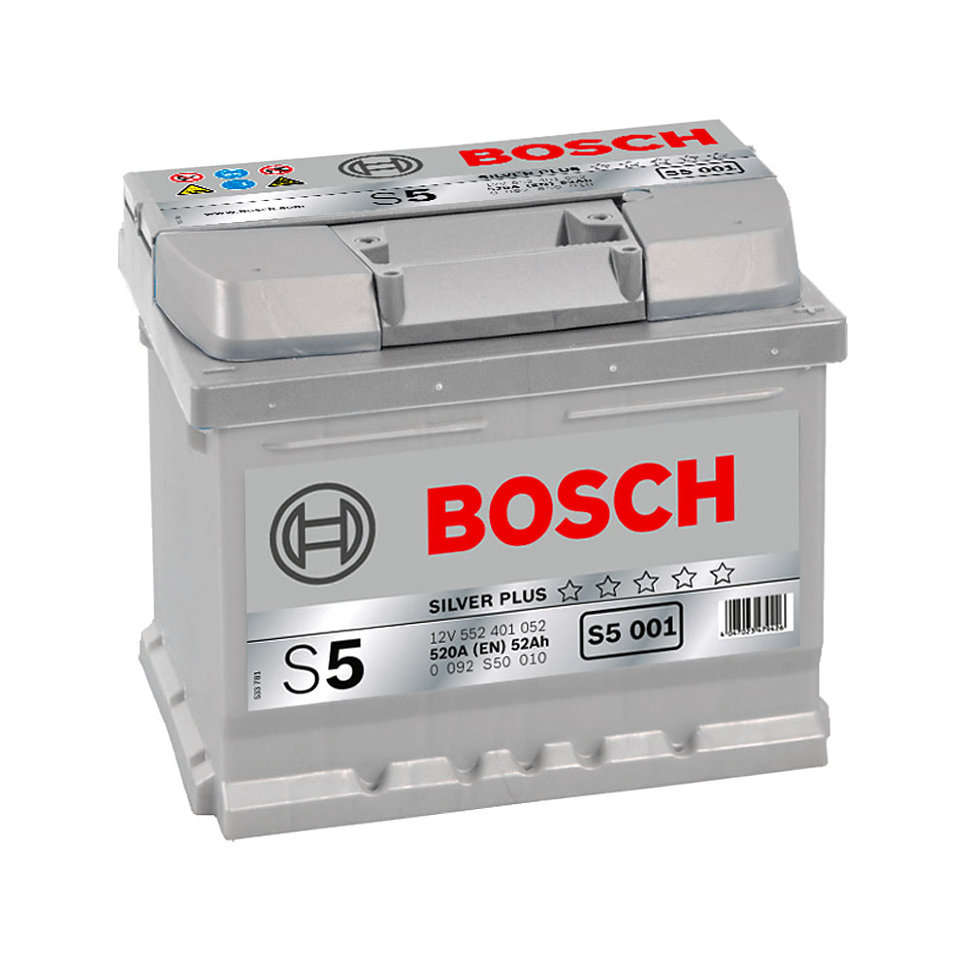 Аккумулятор 52 Ач Bosch S5, о.п. (-/+) / 552401052 / 0092S50