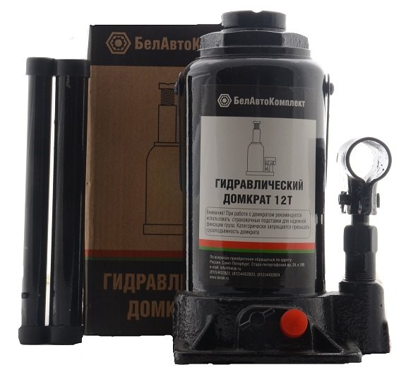 Домкрат гидравлический бутылочный 12т, 200-385 мм, 2 клапана / BAK00033