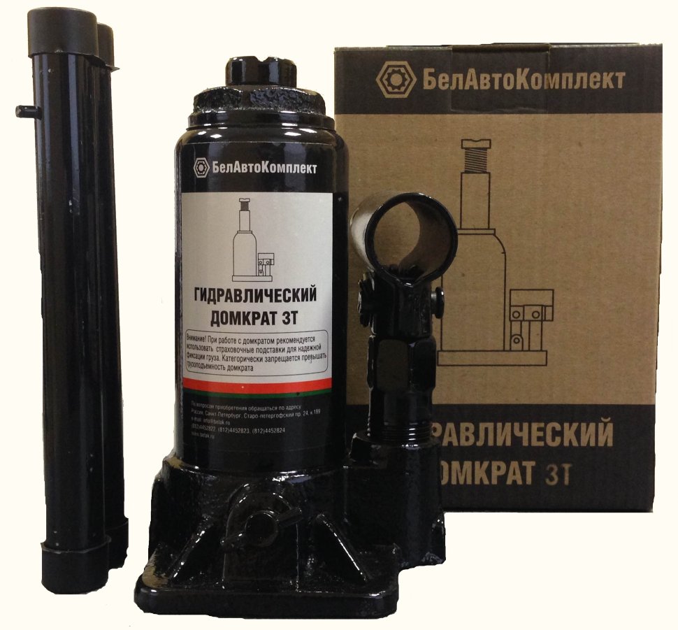 Домкрат гидравлический бутылочный 3т, 160-310 мм, 2 клапана / BAK.00027