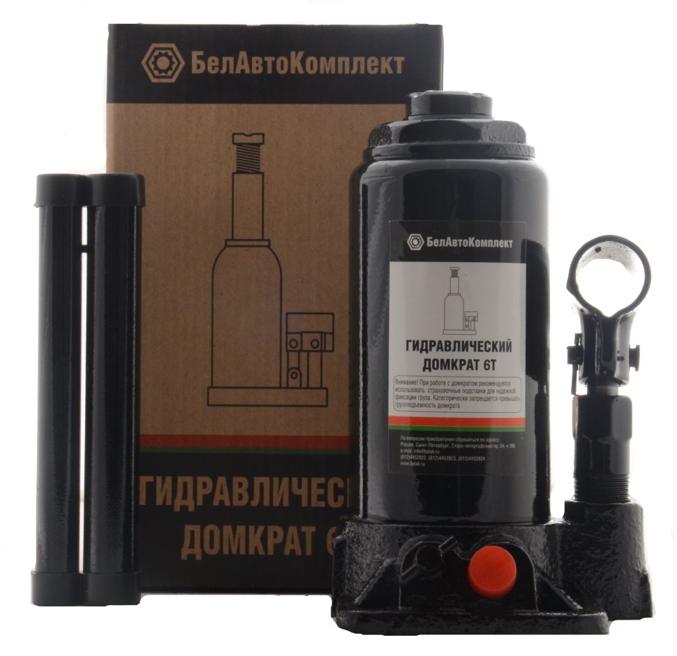 Домкрат гидравлический бутылочный 6т, 185-355 мм, 2 клапана / BAK.00030