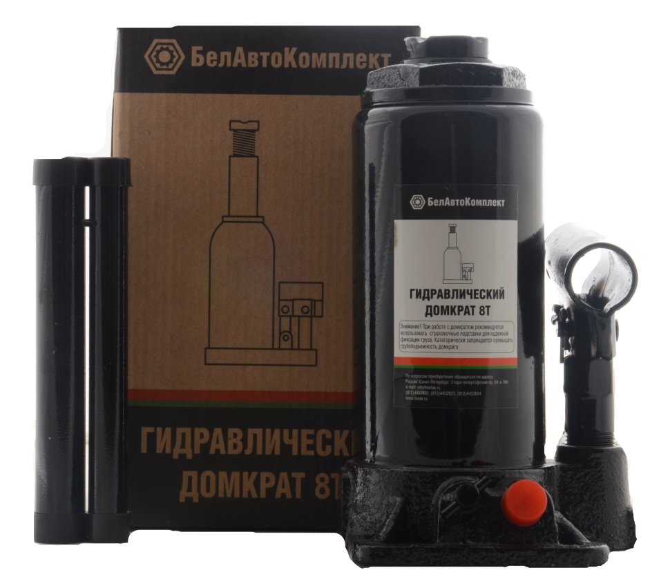 Домкрат гидравлический бутылочный 8т, 185-355 мм, 2 клапана / BAK.00031