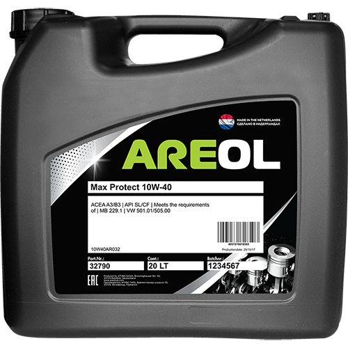 AREOL Max Protect 10W40 (20L) масло моторн.!полусинт.\ACEA A3/B3,API SL/CF,MB 229.1,VW 501.01/505.00